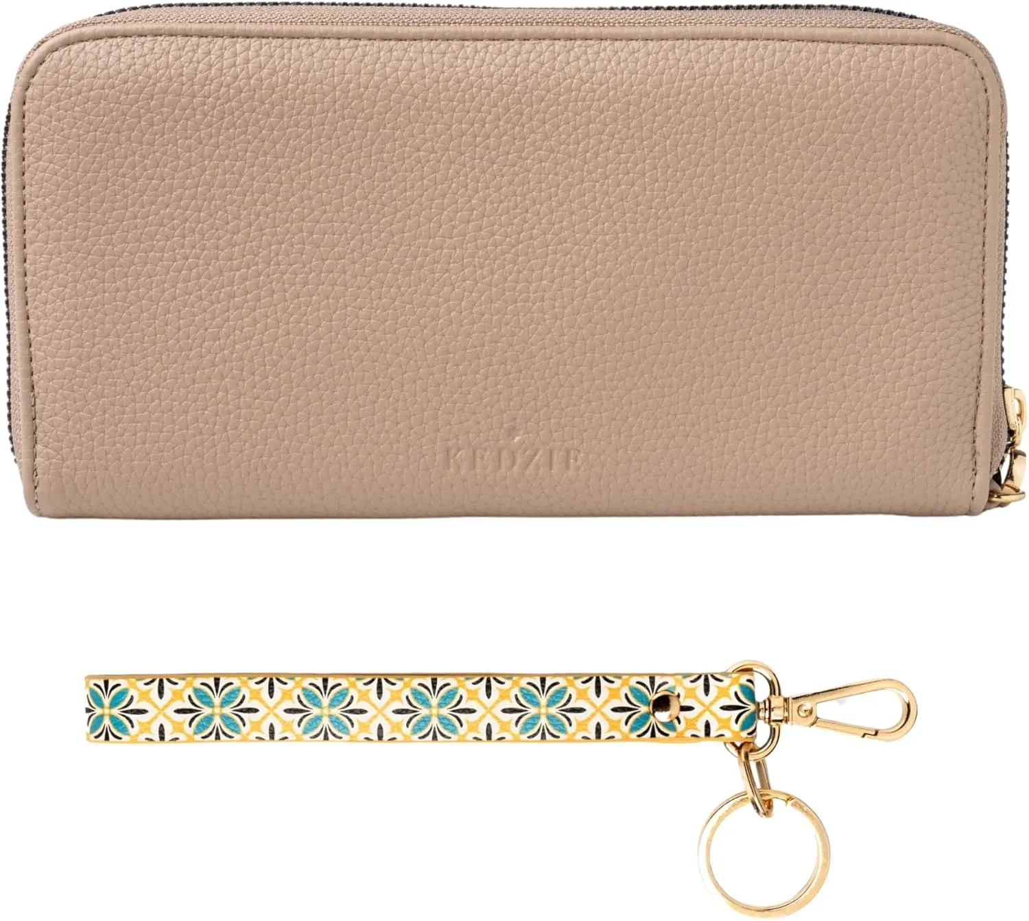 KEDZIE Eclipse Vegan Leather Zip-Around Clutch Wallet for Women (Cream) & Wristlet Strap Key Chain Holder (Wanderlust)