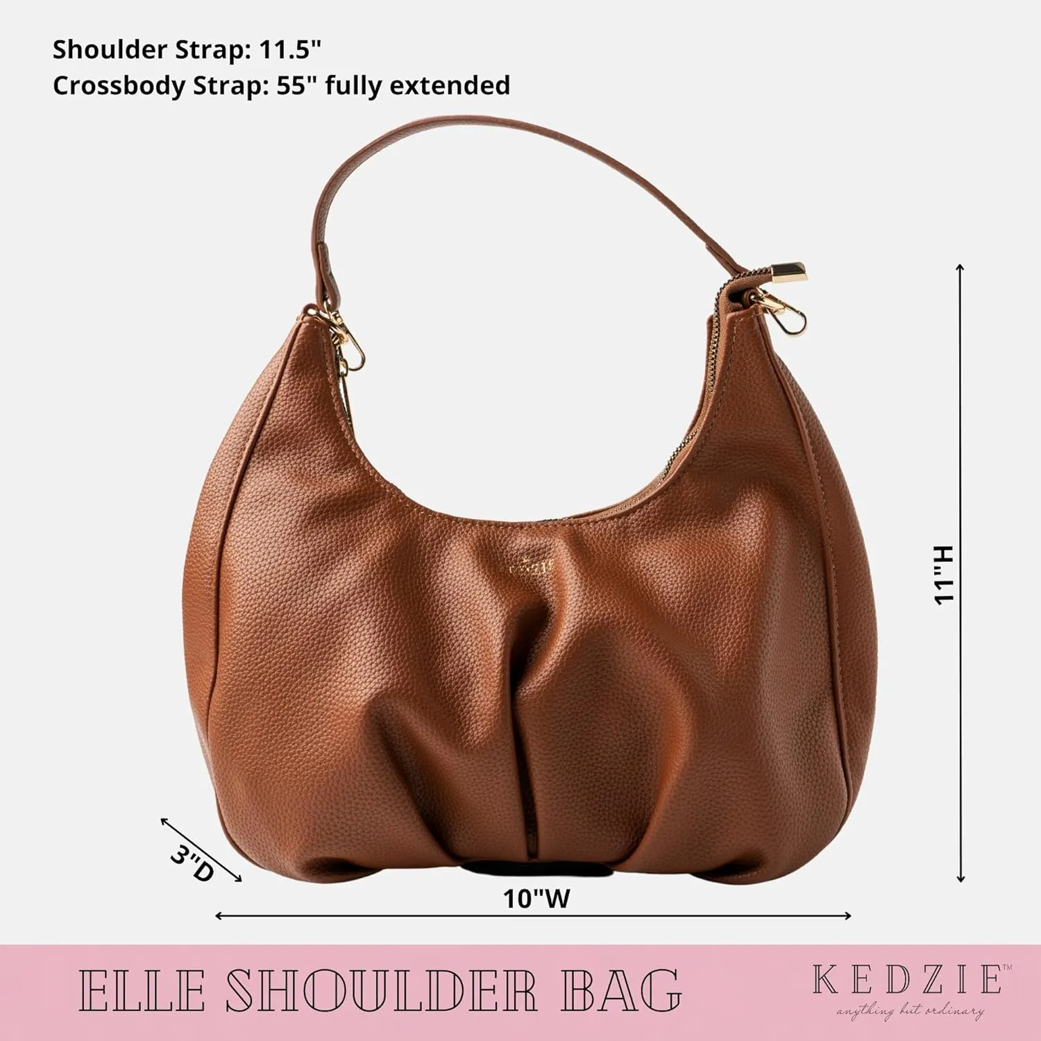 KEDZIE Elle Shoulder Bag Vegan Leather Crossbody Purse for Women - Chestnut