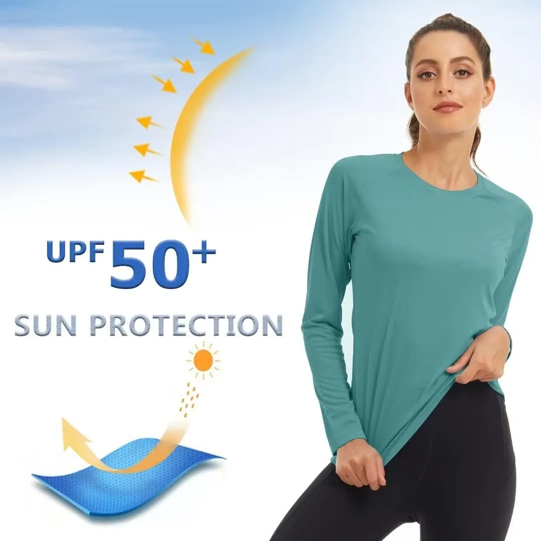 KEFITEVD Women's UPF 50  Sun Protection Rash Guard Long Sleeve Crew Neck Quick Dry Workout Shirts for Running Yoga Swimming