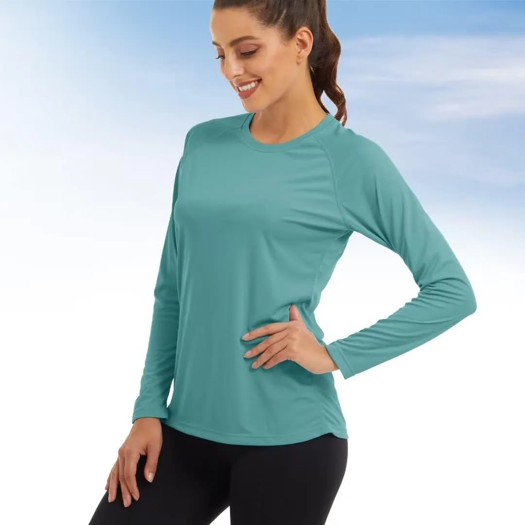 KEFITEVD Women's UPF 50  Sun Protection Rash Guard Long Sleeve Crew Neck Quick Dry Workout Shirts for Running Yoga Swimming