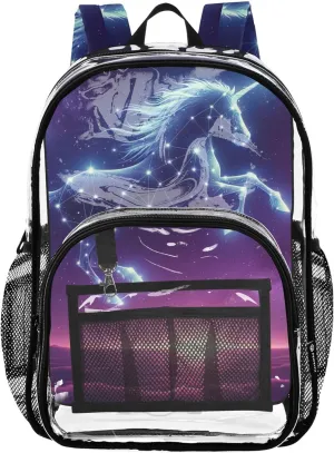 Kids Girls Backpack Boys Constellation Unicorn Space Travel Clear Bags for Women Large Plastic Approved Bag