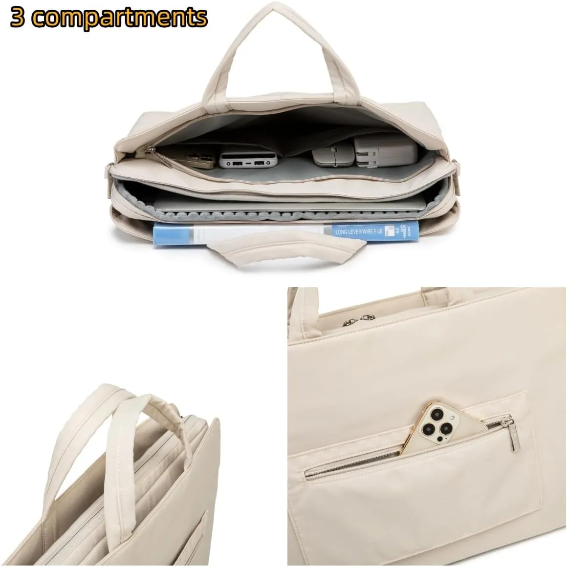 Kinmac 360 Protective Full Cushioned Muti-Compartments Laptop Shoulder Case Bag Briefcase For 16 inch HP,Lenovo,Dell,ASUS,Acer Ultrabook and Business Laptop (Beige)