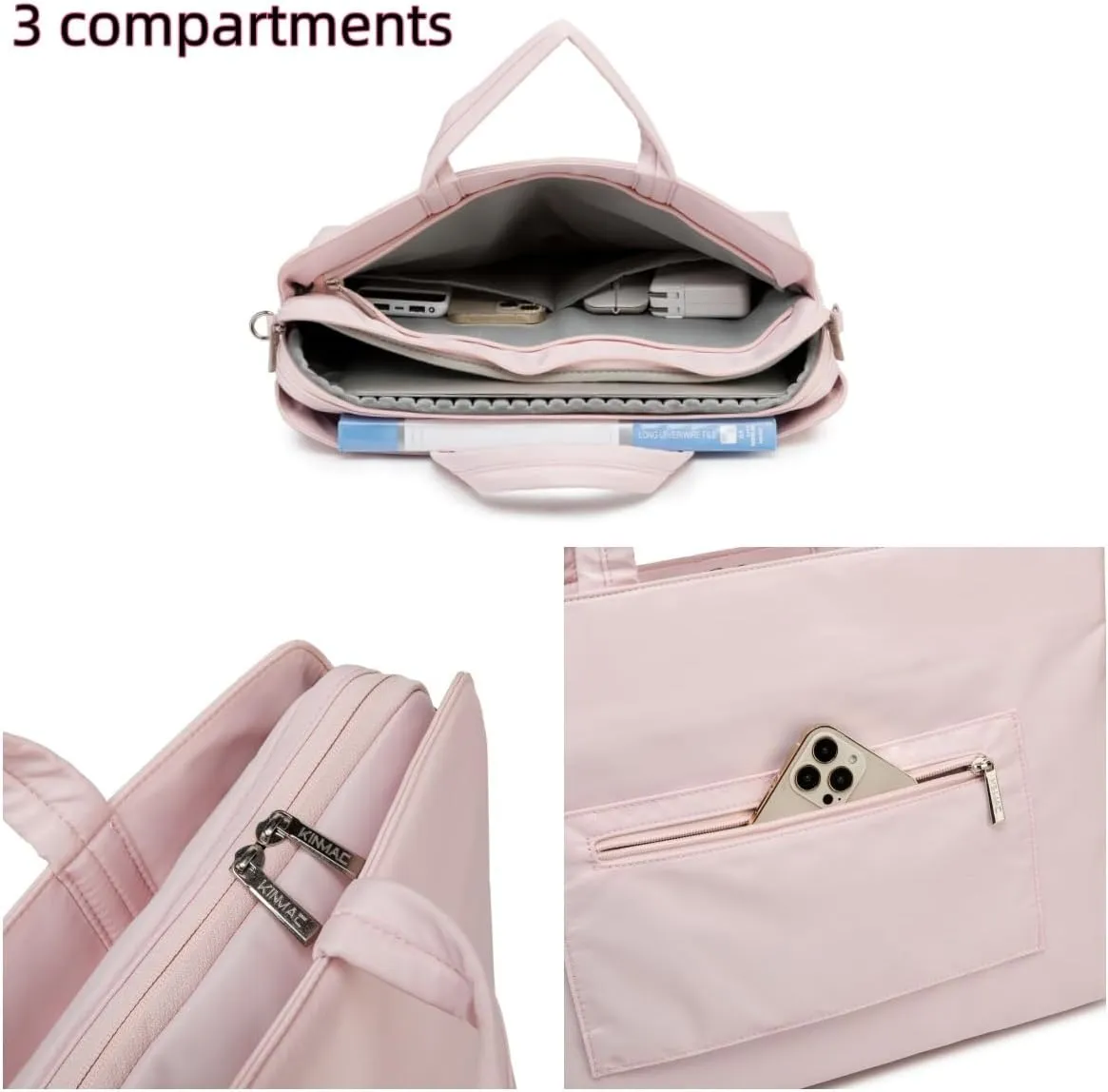 Kinmac 360 Protective Full Cushioned Muti-Compartments Laptop Shoulder Case Bag Briefcase For 16 inch HP,Lenovo,Dell,ASUS,Acer Ultrabook and Business Laptop (Pink)