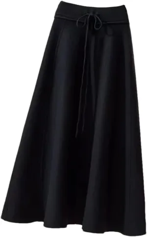 Knitted Midi Skirts Women High Waist Pleated A Line Skirt Korean Elegant Autumn Winter Lace Up Bandage Slim Skirt