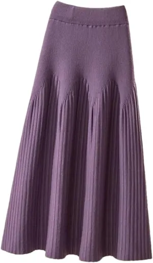 Knitted Midi Skirts Women Solid Pleated A Line Skirt Autumn Winter Korean Elegant High Waist Slim All Match Skirt