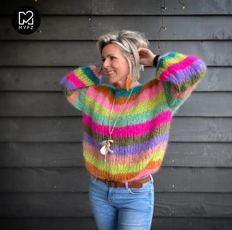 Knitting Kit – Basic Chunky Mohair Pullover Multicolored No.15 (ENG-NL)