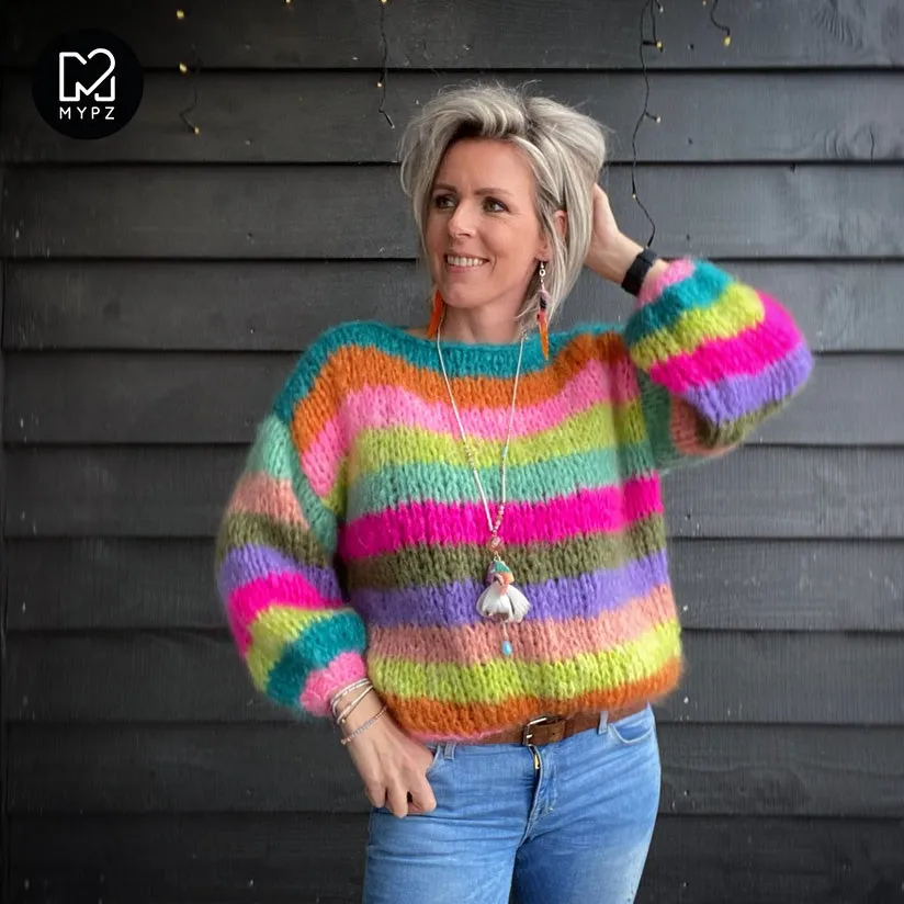 Knitting Kit – Basic Chunky Mohair Pullover Multicolored No.15 (ENG-NL)