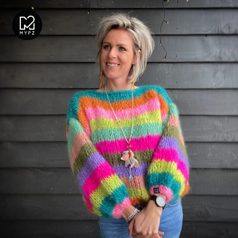Knitting Kit – Basic Chunky Mohair Pullover Multicolored No.15 (ENG-NL)