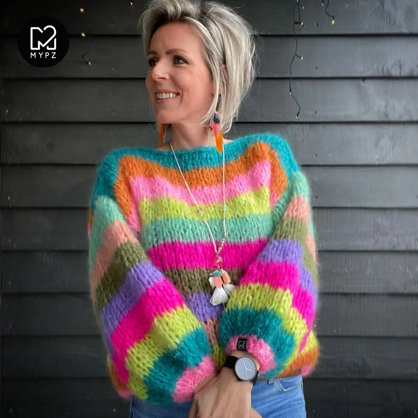 Knitting Kit – Basic Chunky Mohair Pullover Multicolored No.15 (ENG-NL)