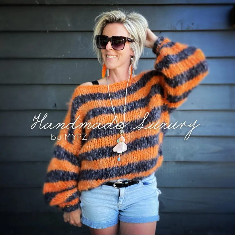 Knitting Kit – MYPZ Chunky Mohair Pullover Orange-Black NO 15 – Beginner (ENG-NL-DE)