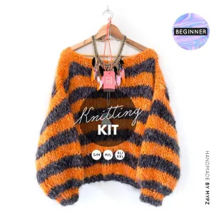 Knitting Kit – MYPZ Chunky Mohair Pullover Orange-Black NO 15 – Beginner (ENG-NL-DE)