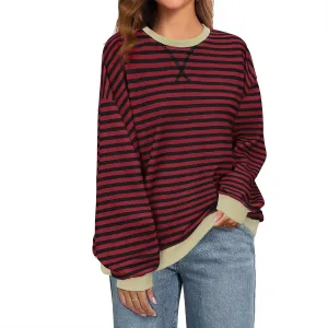 Komorebi Women Oversized Striped Sweatshirts Crew Neck Long Sleeve Shirt Loose 2024 Fall Pullover Preppy Trendy Tops