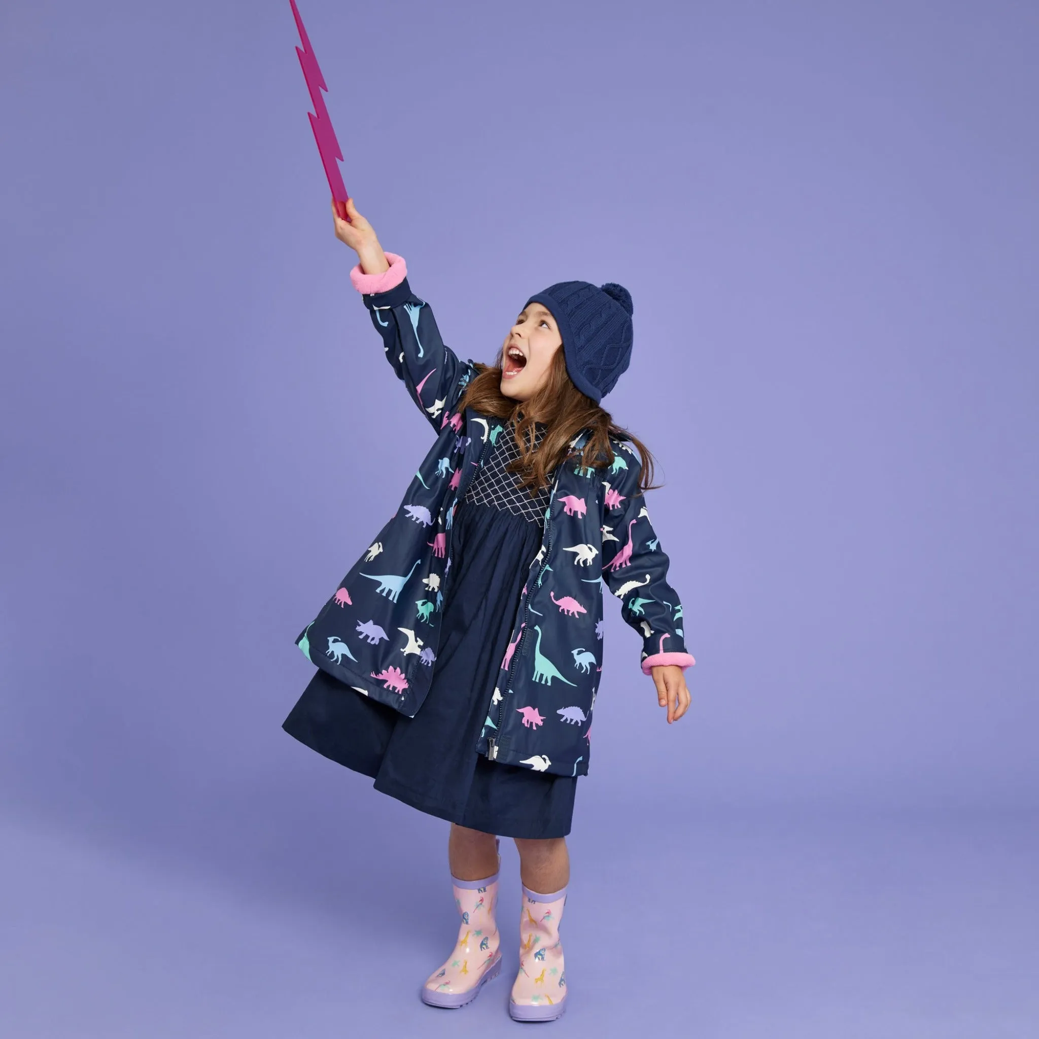 Korango Girl Dino Colour Change Raincoat - Navy