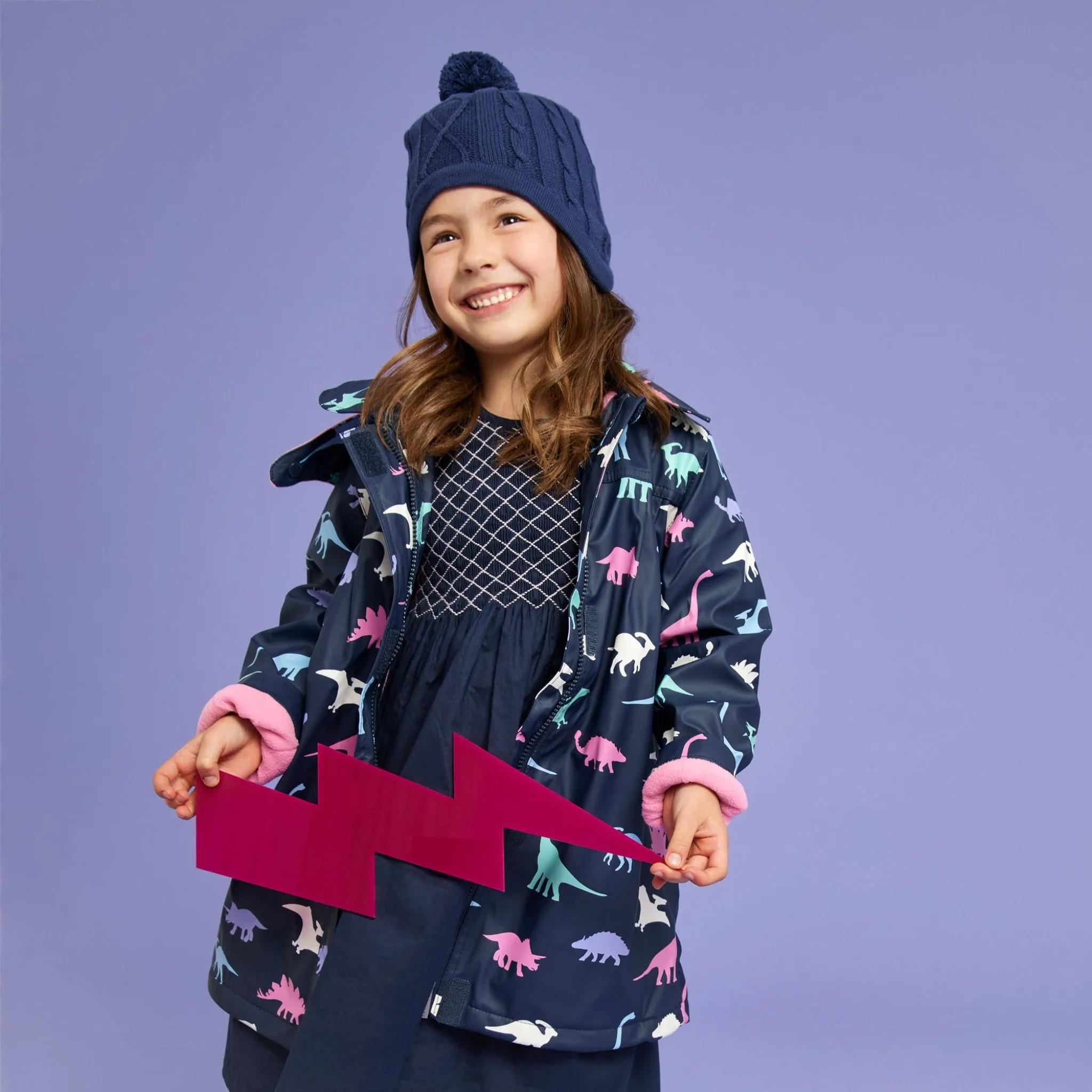 Korango Girl Dino Colour Change Raincoat - Navy