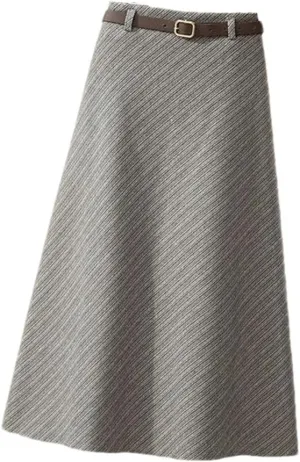 Korean Zipper High Waist A-Line Skirt Vintage Thickening Woole Midi Skirts Women Office Elegant Pleated Skirts