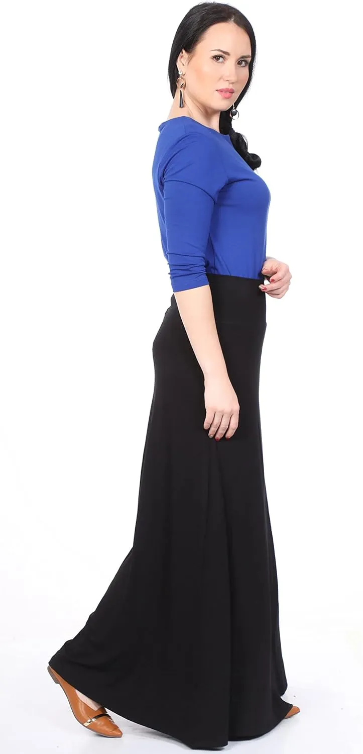 Kosher Casual Long Maxi Skirt with Fold Over Waist - Sleek A-Line Women