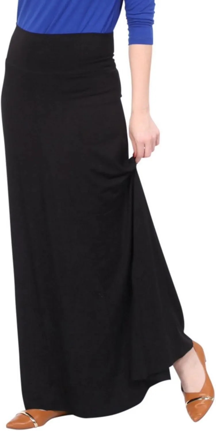Kosher Casual Long Maxi Skirt with Fold Over Waist - Sleek A-Line Women