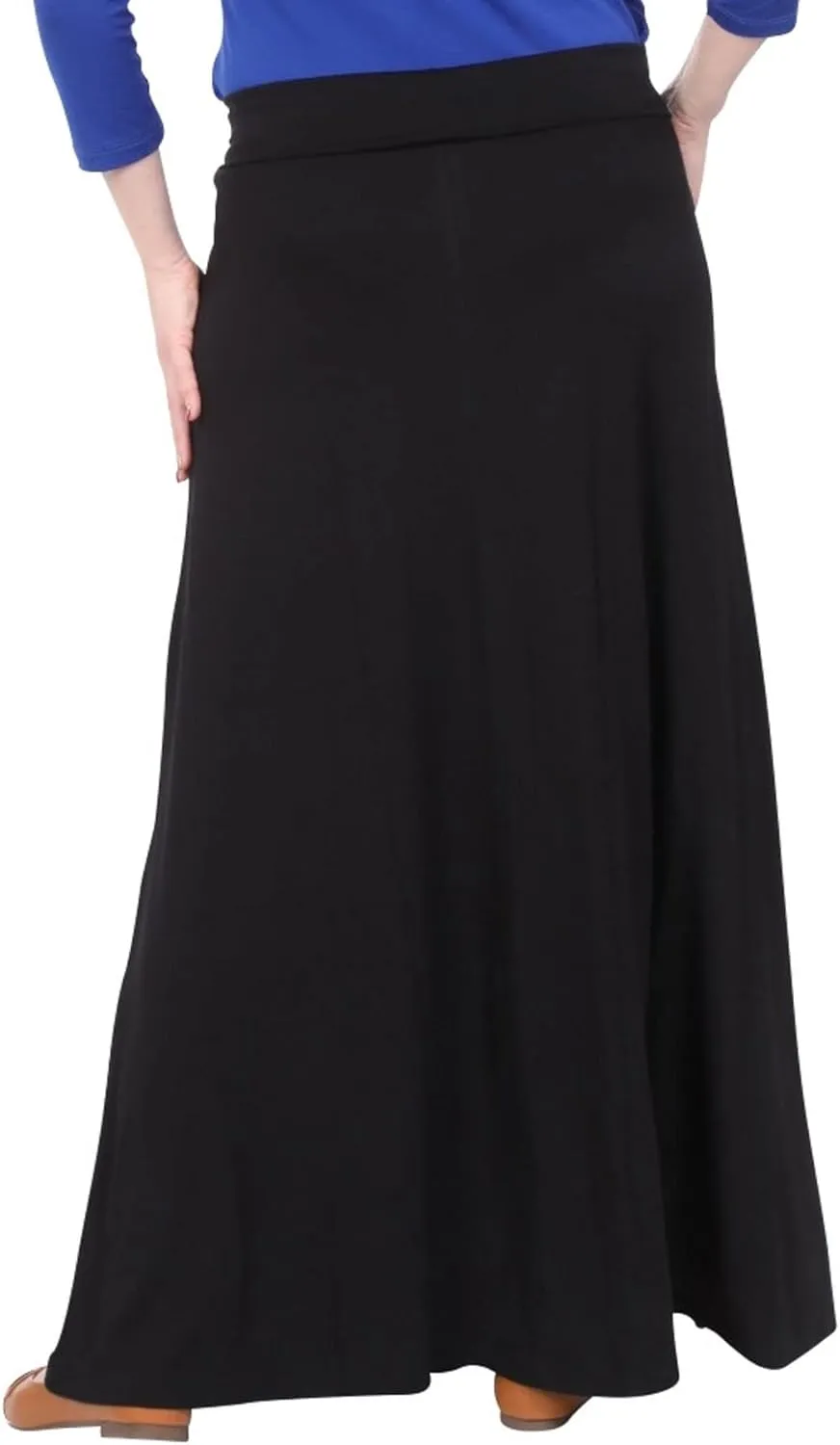 Kosher Casual Long Maxi Skirt with Fold Over Waist - Sleek A-Line Women