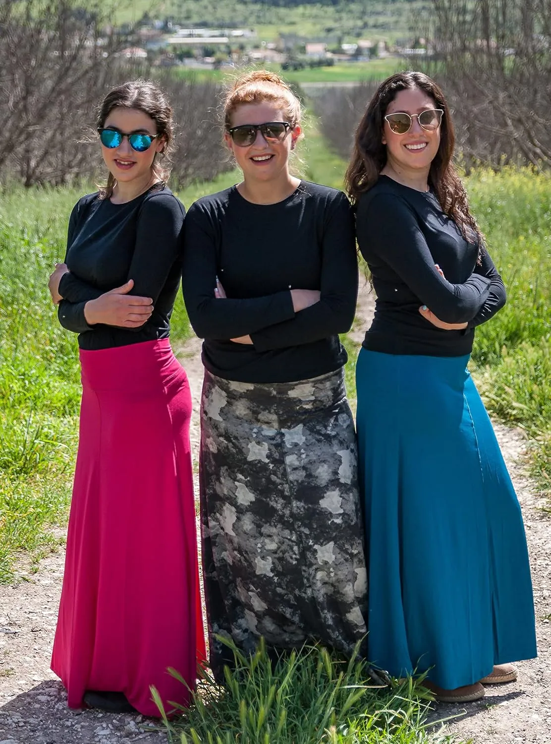 Kosher Casual Long Maxi Skirt with Fold Over Waist - Sleek A-Line Women