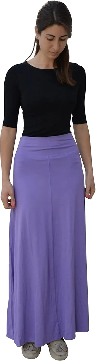 Kosher Casual Long Maxi Skirt with Fold Over Waist - Sleek A-Line Women