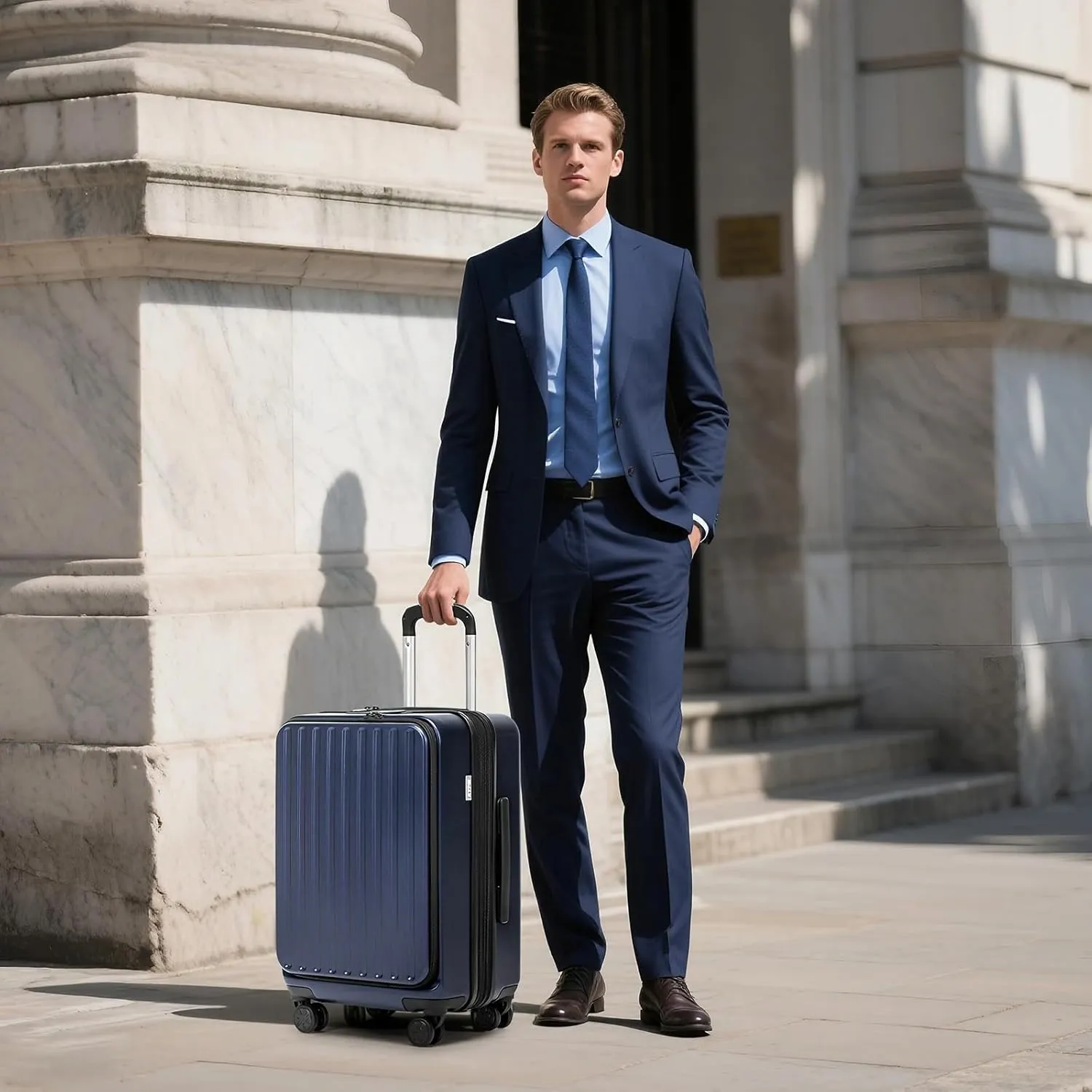 KYME 22-Inch Hardside Small Suitcase - 100% PC Hard Shell with Laptop Compartment, TSA Lock, Double Wheels for Men & Women, Navy