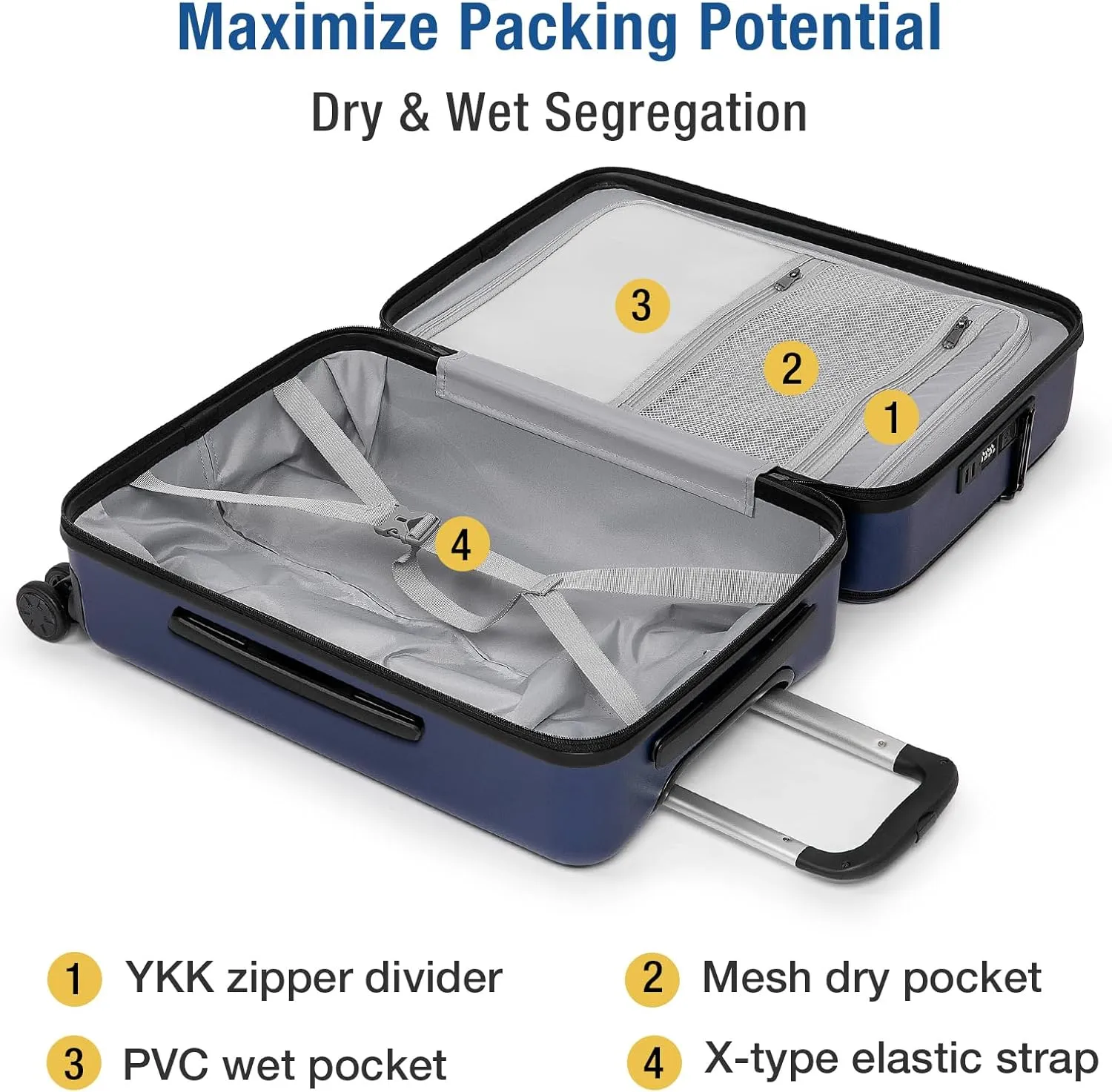 KYME 22-Inch Hardside Small Suitcase - 100% PC Hard Shell with Laptop Compartment, TSA Lock, Double Wheels for Men & Women, Navy