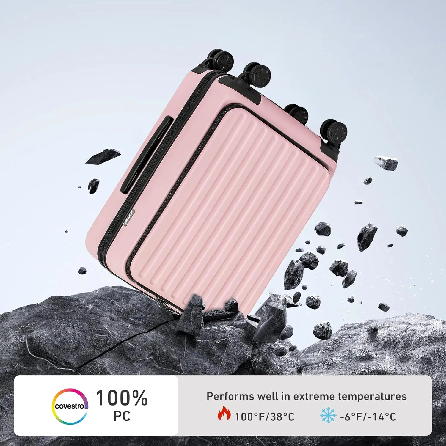 KYME 22-Inch Hardside Small Suitcase, 100% PC Hard Shell with Laptop Compartment, TSA Lock, Double Wheels, Pink