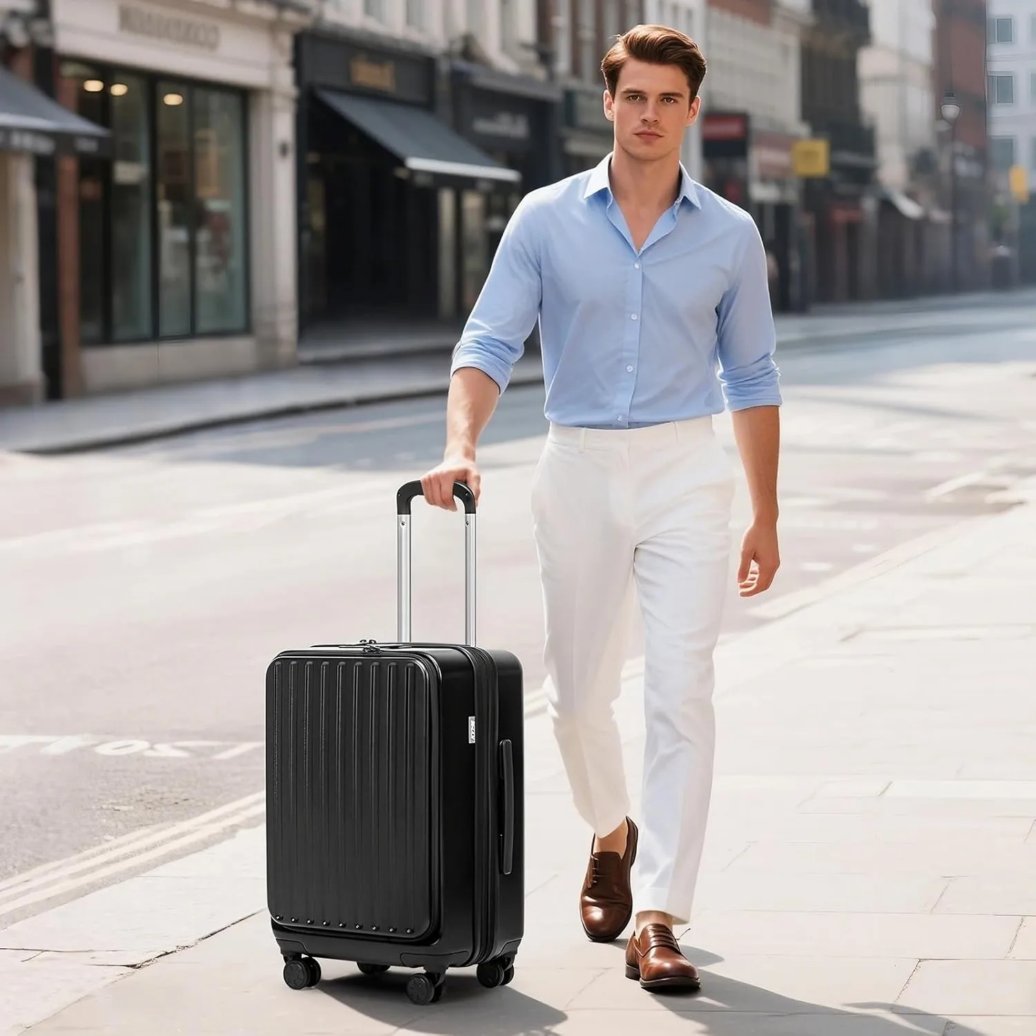 KYME 22-Inch Hardside Suitcase - Small Luggage, 100% PC Hard Shell with Laptop Compartment, TSA Lock, Double Wheels for Men & Women, Black