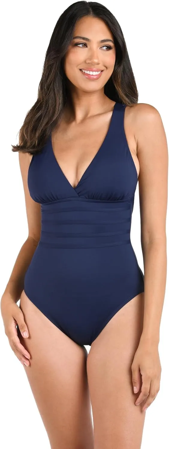 La Blanca Women's One Piece Swimsuit Multi Strap Cross Back Tummy Control Island Goddess