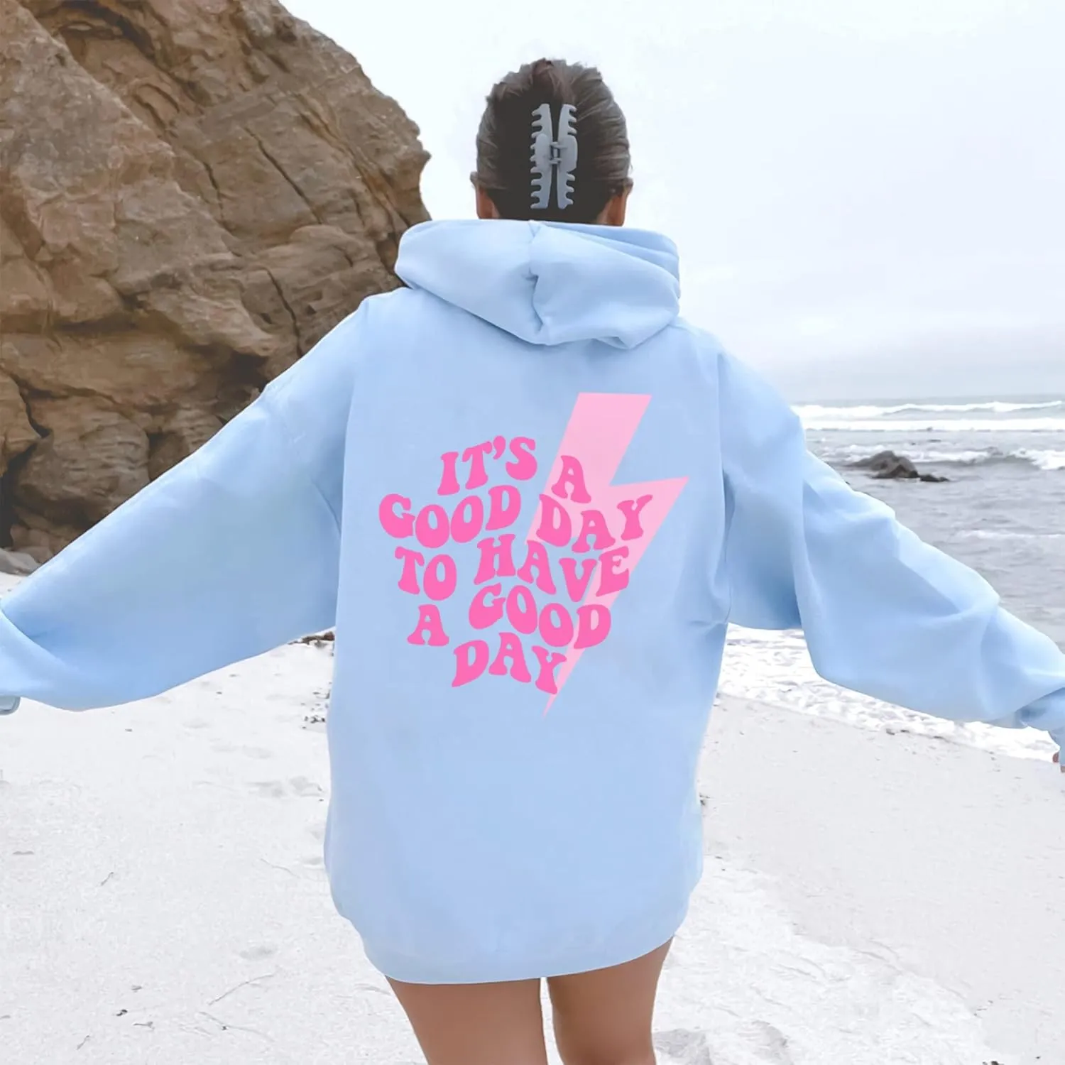 LASFOUR Have A Good Day Hoodies With Sayings On Back for Teen Girls, Trendy Sweatshirts for Teen Girls, Preppy Sweatshirts
