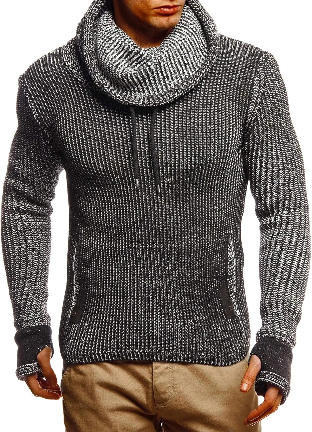 Leif Nelson Mens Knitted Pullover | Long-Sleeved Slim fit Shirt | Basic Longsleeve Sweatshirt with Shawl Collar for Men
