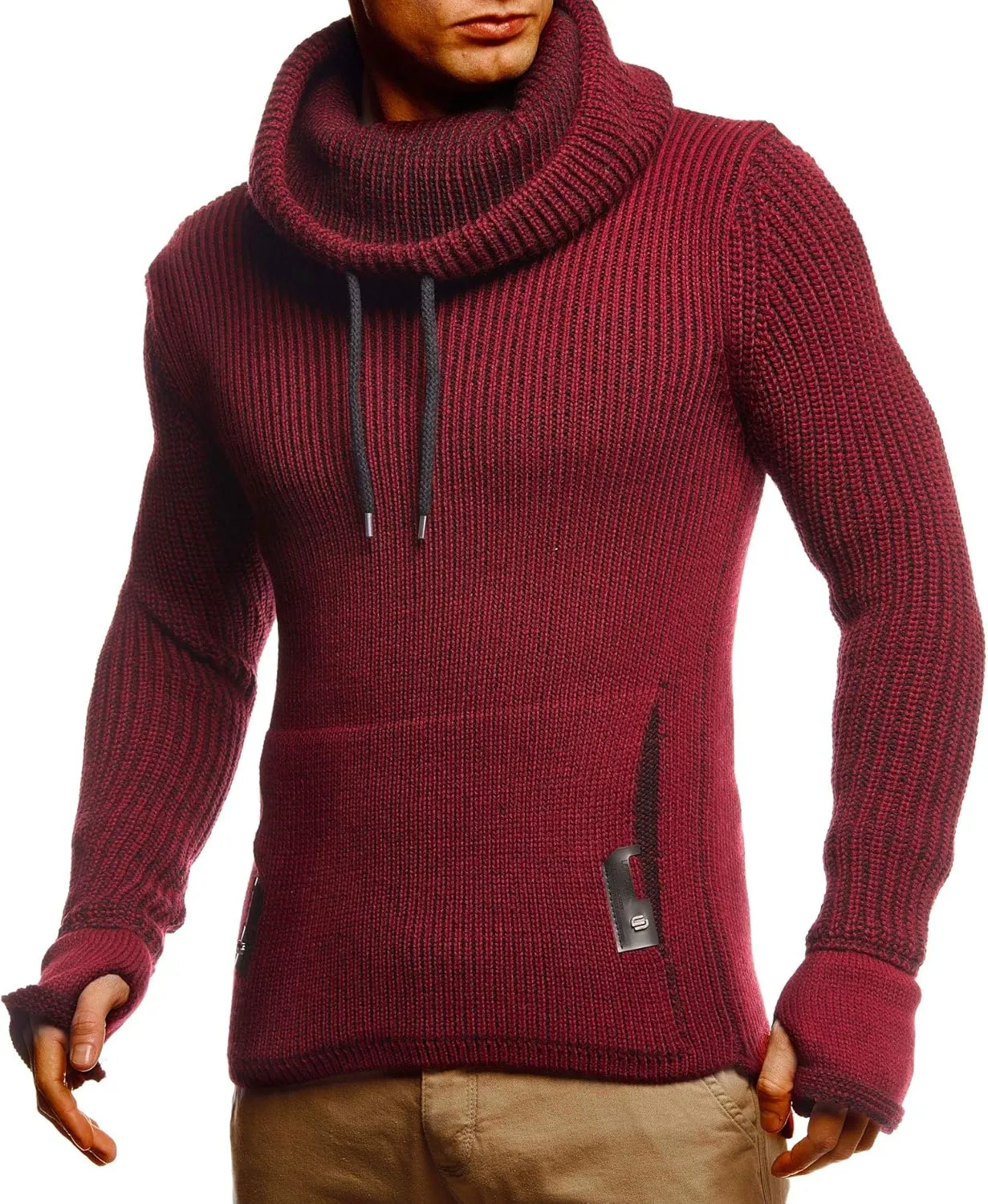 Leif Nelson Mens Knitted Pullover | Long-Sleeved Slim fit Shirt | Basic Longsleeve Sweatshirt with Shawl Collar for Men