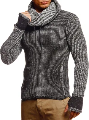 Leif Nelson Mens Knitted Pullover | Long-Sleeved Slim fit Shirt | Basic Longsleeve Sweatshirt with Shawl Collar for Men