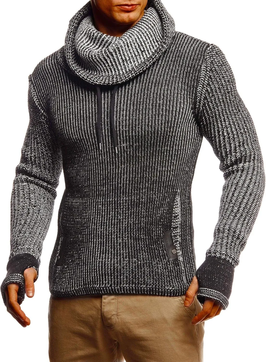 Leif Nelson Mens Knitted Pullover | Long-Sleeved Slim fit Shirt | Basic Longsleeve Sweatshirt with Shawl Collar for Men