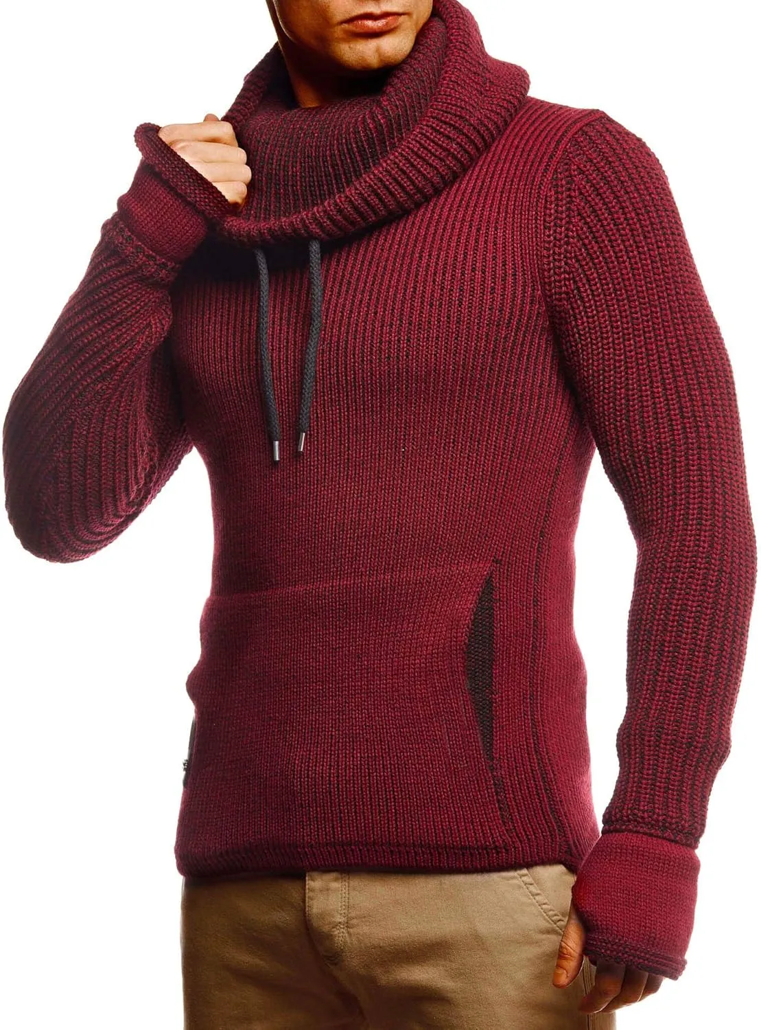 Leif Nelson Mens Knitted Pullover | Long-Sleeved Slim fit Shirt | Basic Longsleeve Sweatshirt with Shawl Collar for Men
