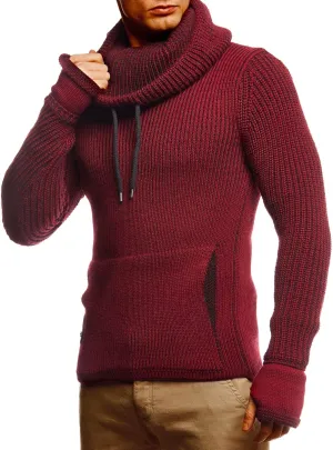 Leif Nelson Mens Knitted Pullover | Long-Sleeved Slim fit Shirt | Basic Longsleeve Sweatshirt with Shawl Collar for Men
