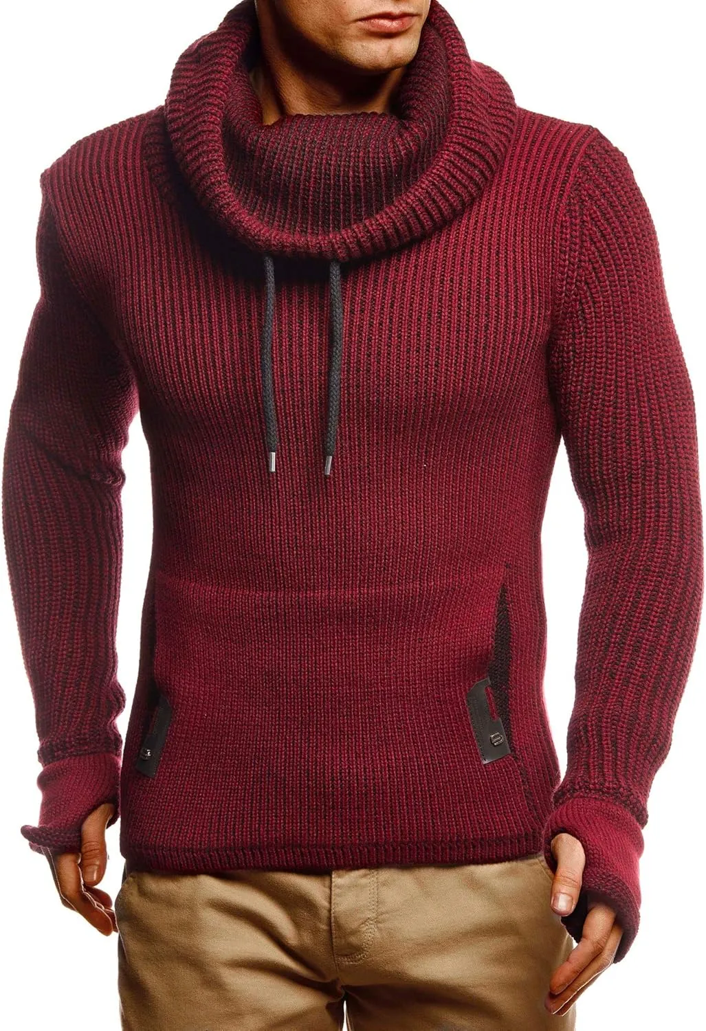 Leif Nelson Mens Knitted Pullover | Long-Sleeved Slim fit Shirt | Basic Longsleeve Sweatshirt with Shawl Collar for Men