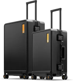 LEVEL8 20/24 Inch Zipperless 2 Piece Luggage Sets with Aluminum Frame, Lightweight Hard Shell Suitcases with Spinner Wheels, Metal Travel Luggages with Double TSA Locks, Black