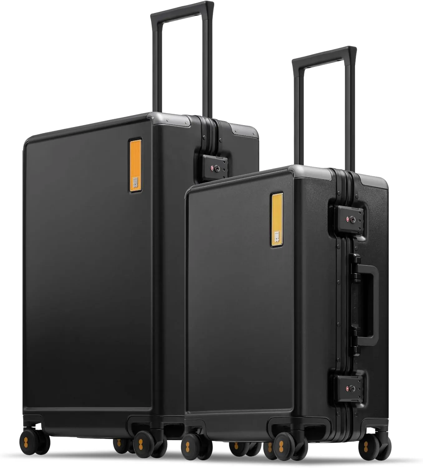 LEVEL8 20/24 Inch Zipperless 2 Piece Luggage Sets with Aluminum Frame, Lightweight Hard Shell Suitcases with Spinner Wheels, Metal Travel Luggages with Double TSA Locks, Black