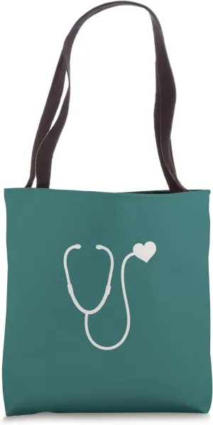Light Forest Green - Nurse or Doctor Cute Heart Stethoscope Tote Bag