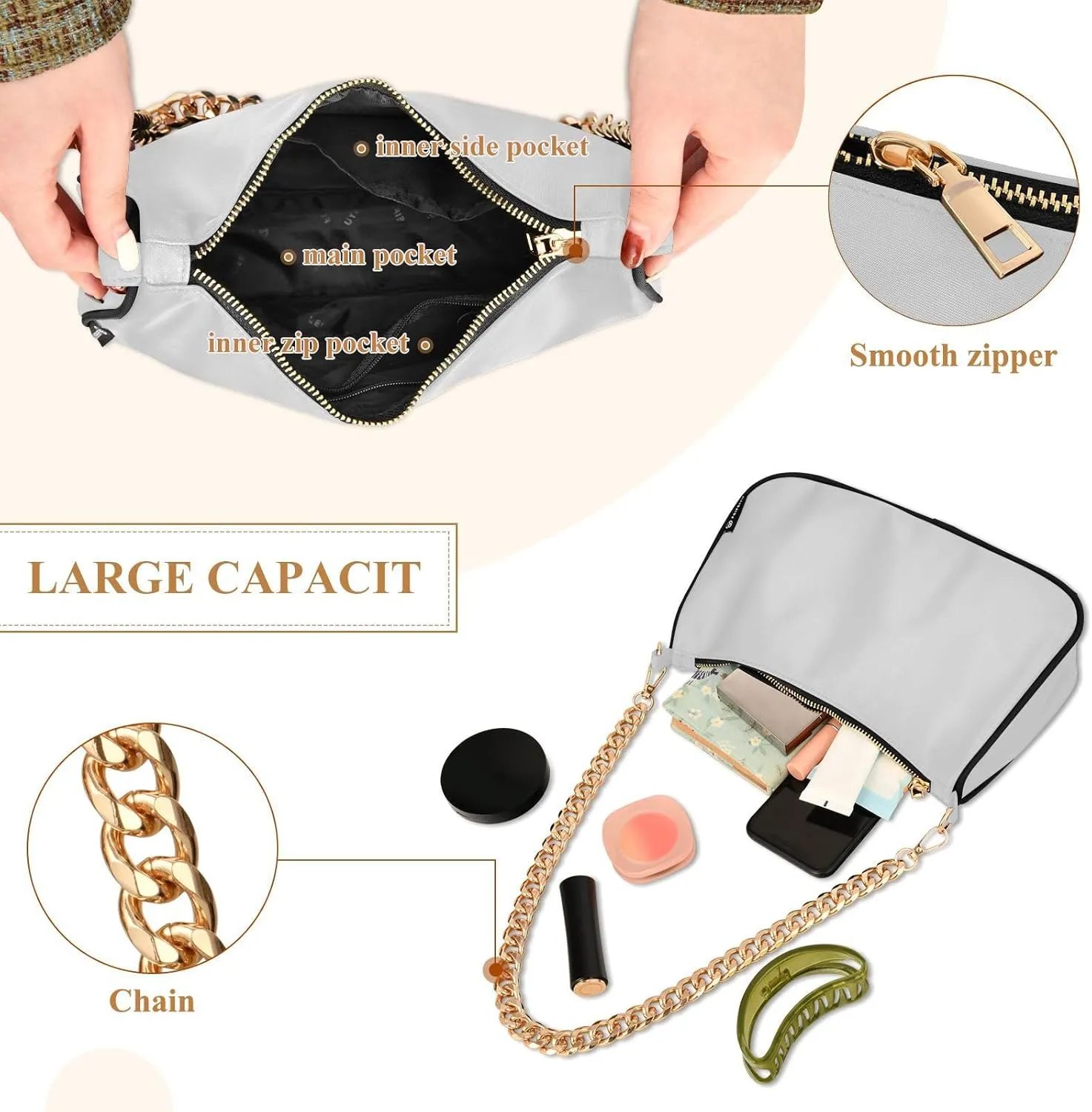Light Gray Ladies Shoulder Bag, Cute Hand Bag