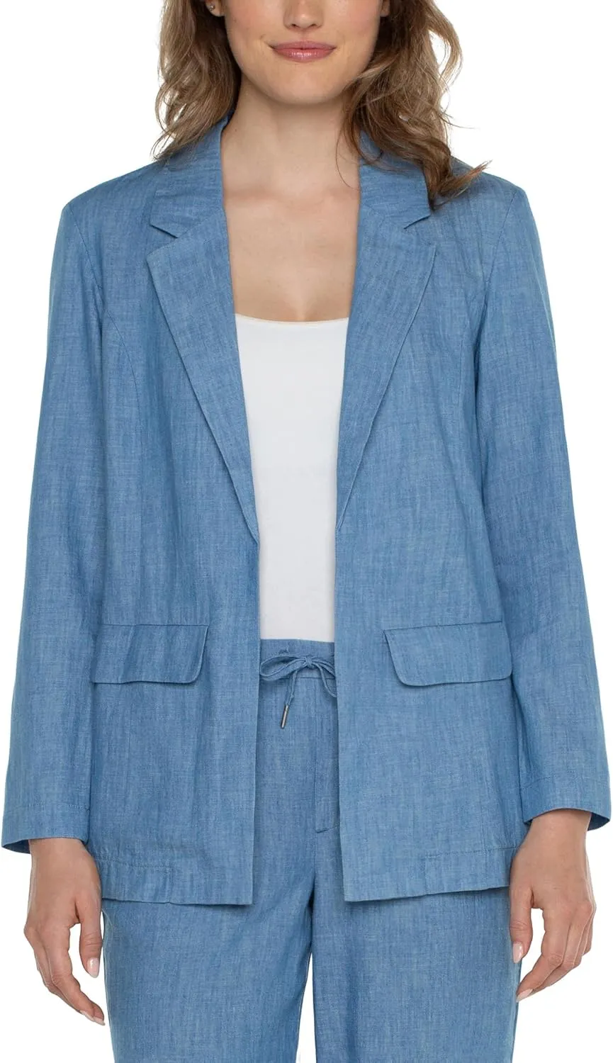 Liverpool Women's Petite Chambray Boyfriend Blazer with Princess Darts