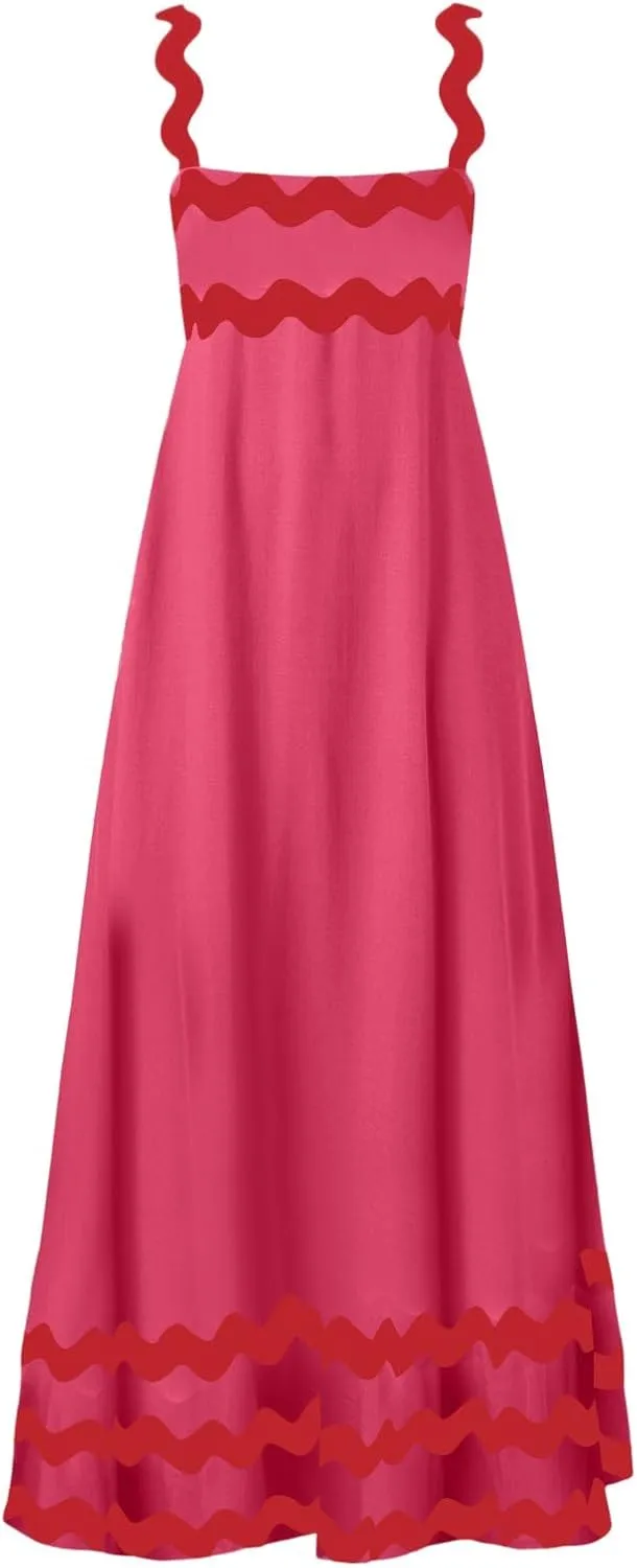Long Flowy Dresses For Women Spaghetti Strap 2024 Maxi Dresses Summer Boho Sleeveless Striped A Line Beach Sundress