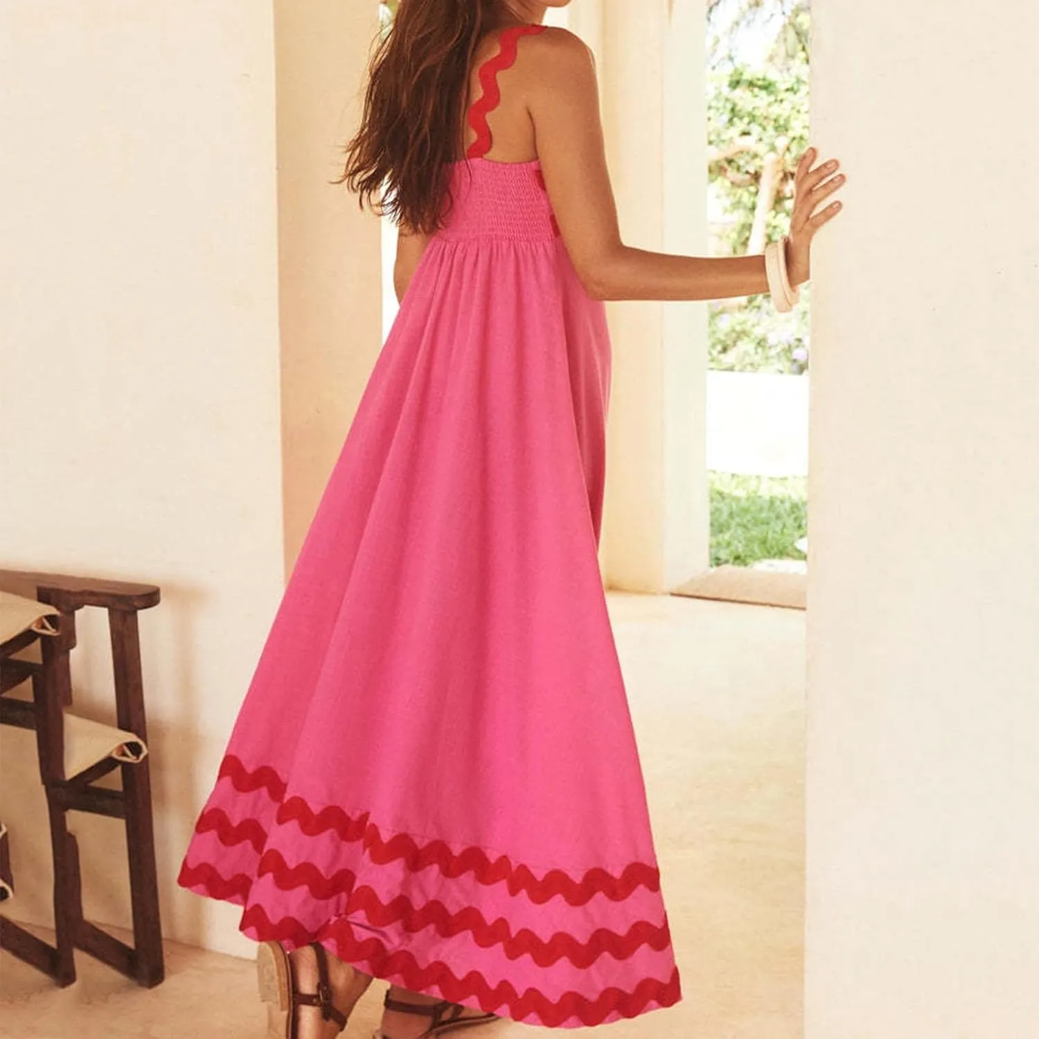 Long Flowy Dresses For Women Spaghetti Strap 2024 Maxi Dresses Summer Boho Sleeveless Striped A Line Beach Sundress