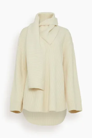 Long Scarf Knit Sweater in Off White