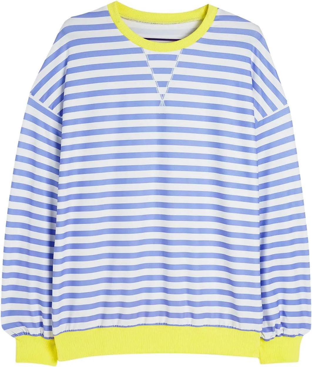 Long Sleeve Striped Shirts for Womens Cute Trendy Fall Crewneck Casual Loose Sweatshirt Color Block T-Shirt