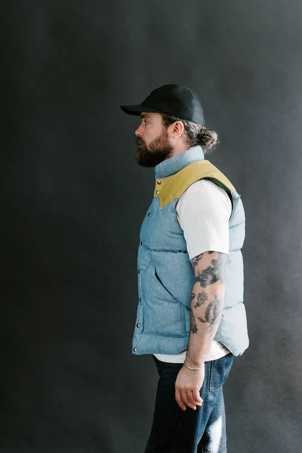 Lot 2200 - Rocky Mountain x Warehouse Selvedge Chambray Down Vest - Sax