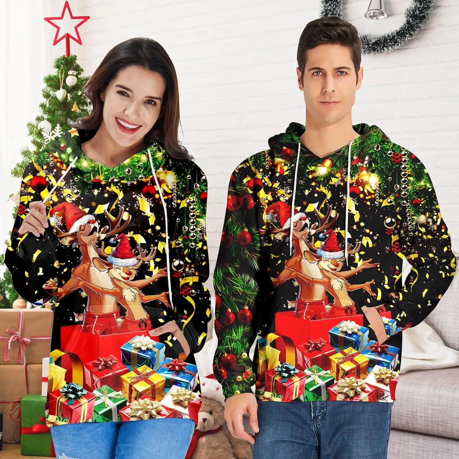 Loveternal Mens Womens Fleece Liner Hoodies Novelty Graphic Pullover Hooded Sweatshirts