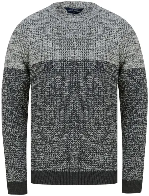 Lund Colour Block Waffle Knit Jumper in Oatgrey Marl / Dark Grey Twist - Tokyo Laundry