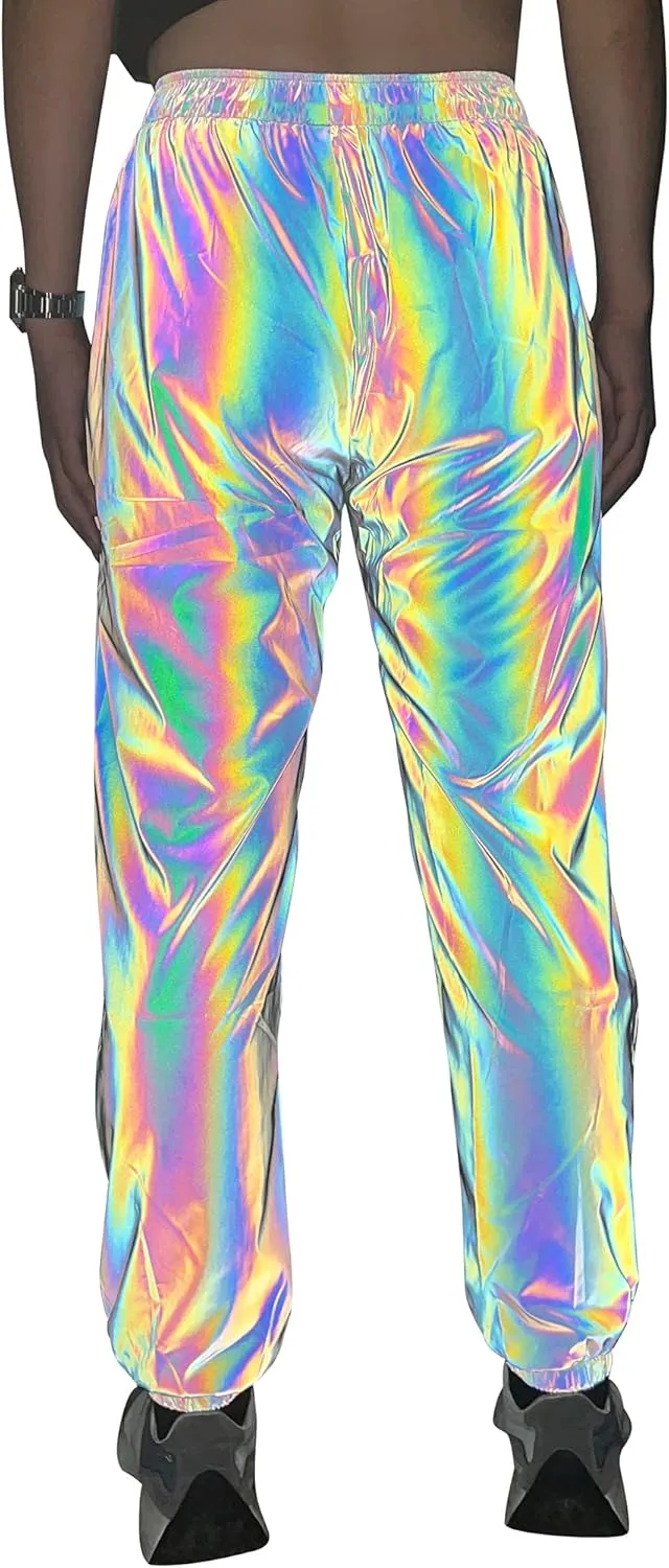 LZLRUN Rainbow Reflective Shorts Pants Men Fluorescent Trousers Casual Night Jogger